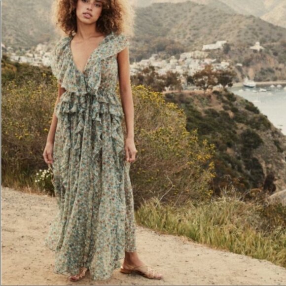 Doen Ambersine Dress m Sarcelle Tasha Garden Silk Green Maxi NWT medium - Picture 1 of 6